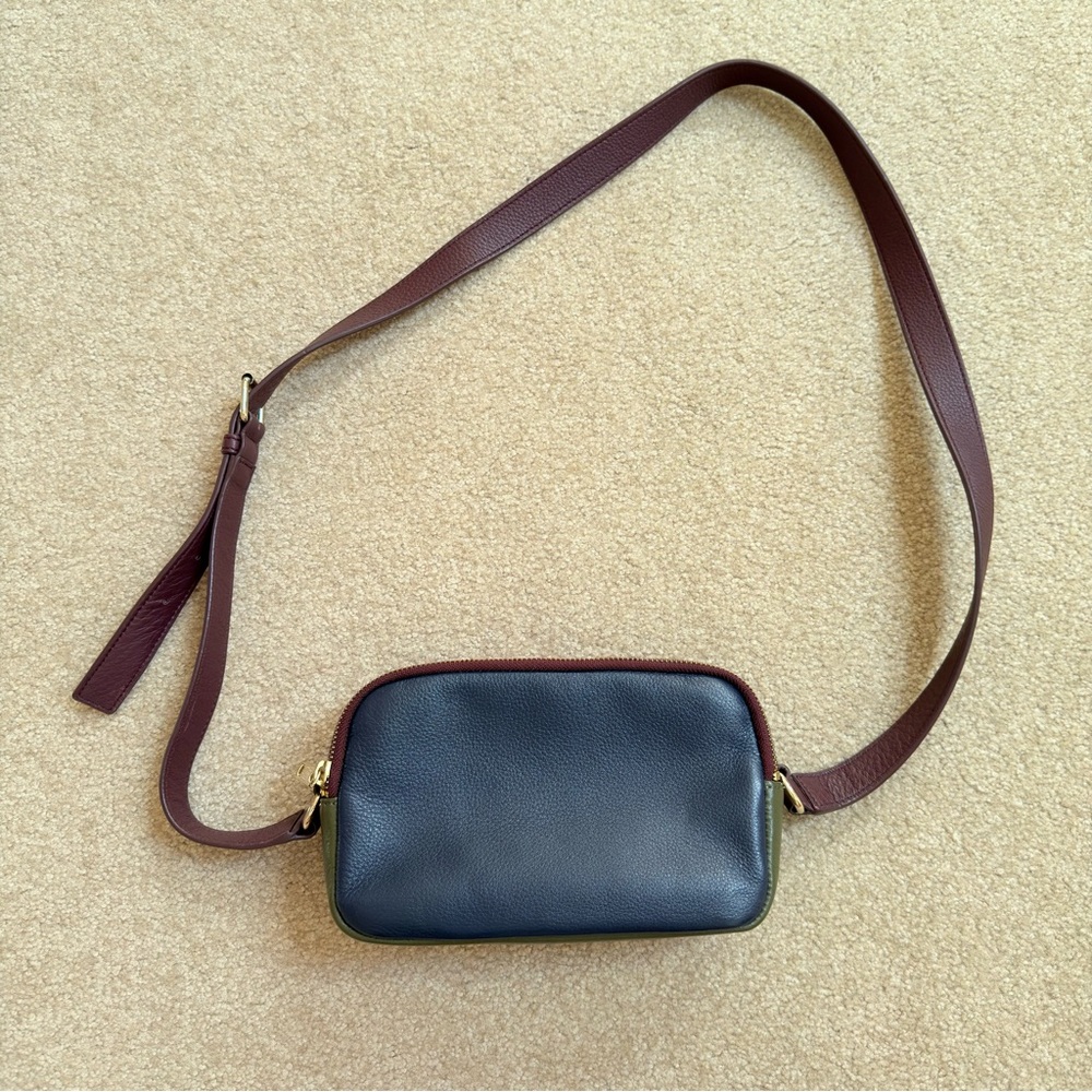 Talbots Colorblock Navy Olive Burgundy Leather Crossbody Zip Purse - Picture 5 of 10